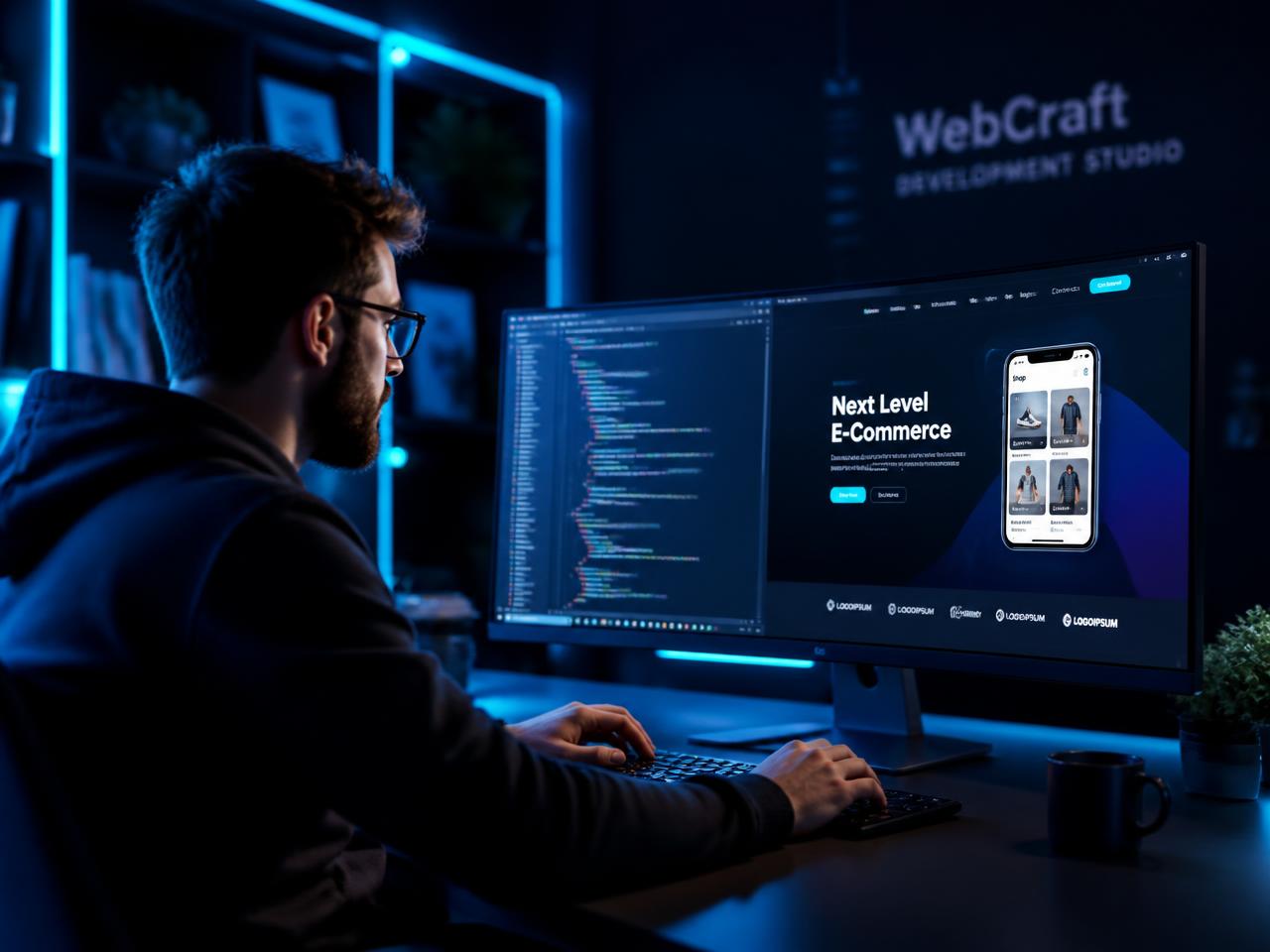 Développeur front-end travaillant sur une interface e-commerce moderne